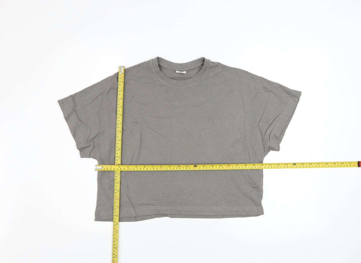 Zara Girls Grey Cropped Cotton T-Shirt 13-14 Years Relaxed Fit