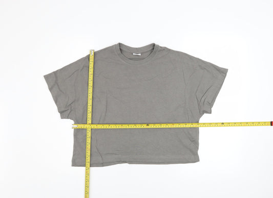 Zara Girls Grey Cropped Cotton T-Shirt 13-14 Years Relaxed Fit