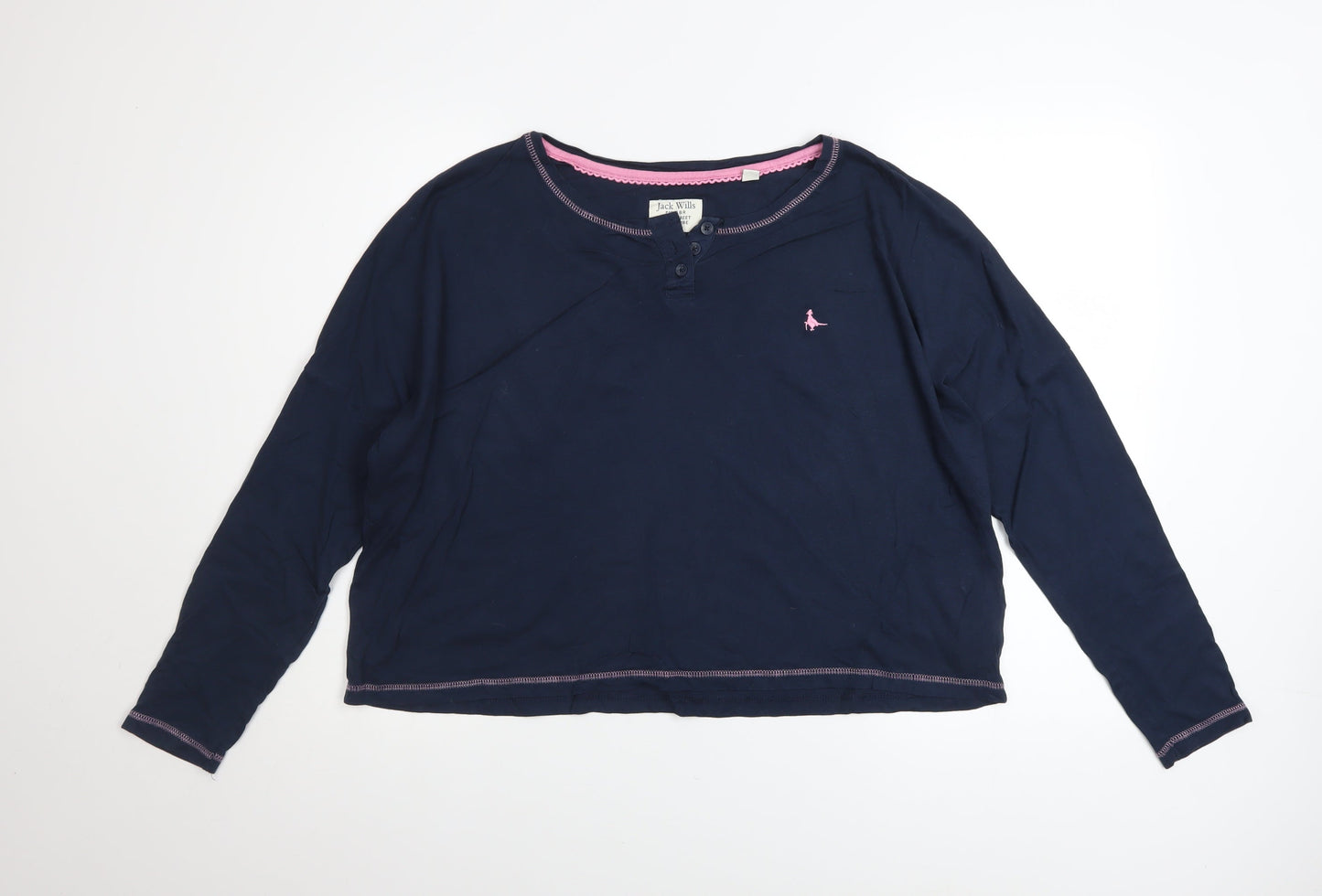 Jack Wills Womens Blue Cropped Henley Long Sleeve T-Shirt Size 10