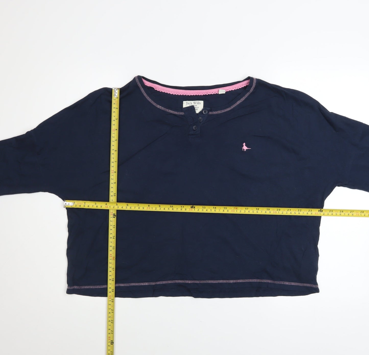 Jack Wills Womens Blue Cropped Henley Long Sleeve T-Shirt Size 10