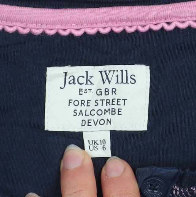 Jack Wills Womens Blue Cropped Henley Long Sleeve T-Shirt Size 10