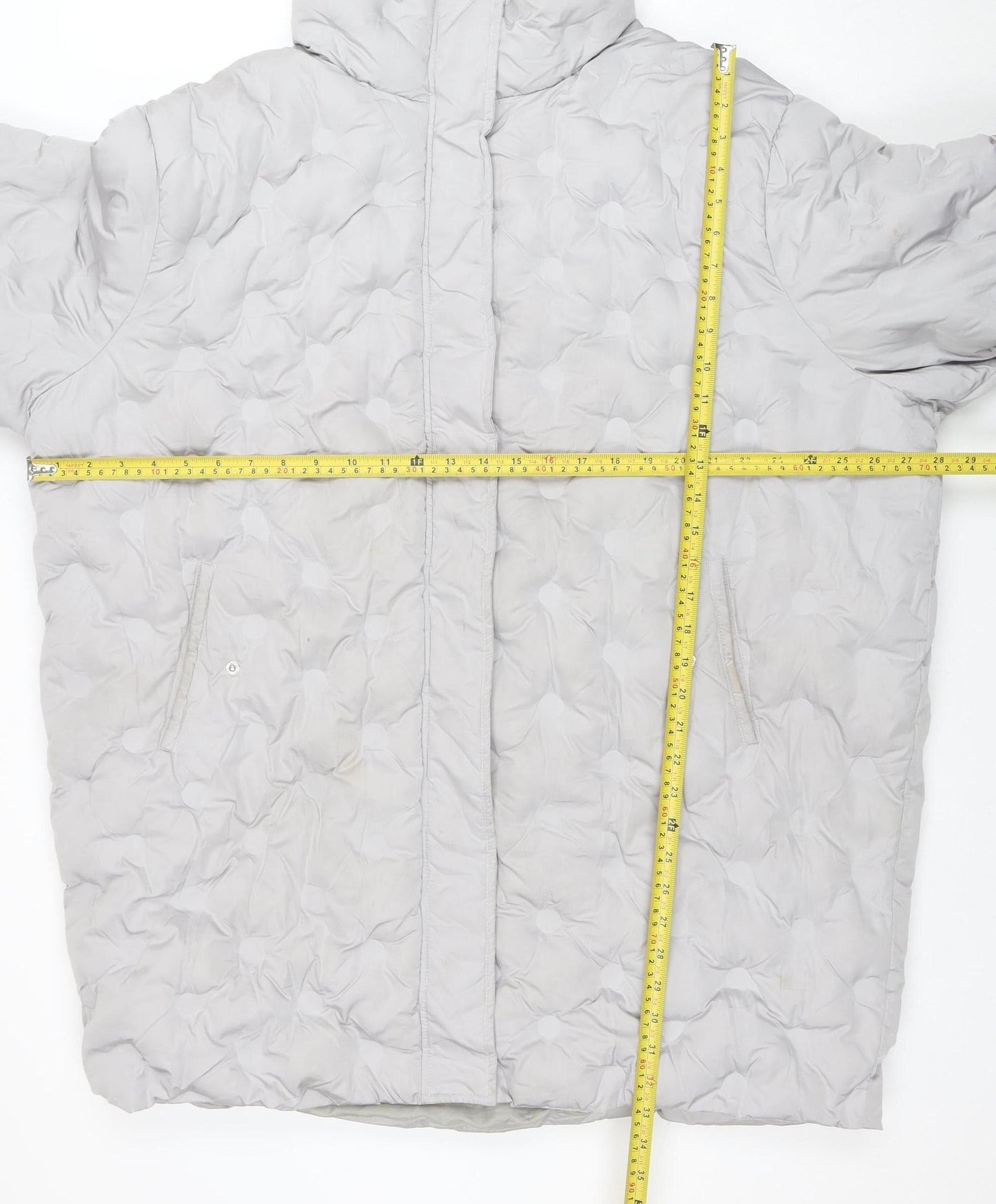 Boohoo Womens Grey Puffer Jacket Size 14 Quilted Mid-Length Winter Coat