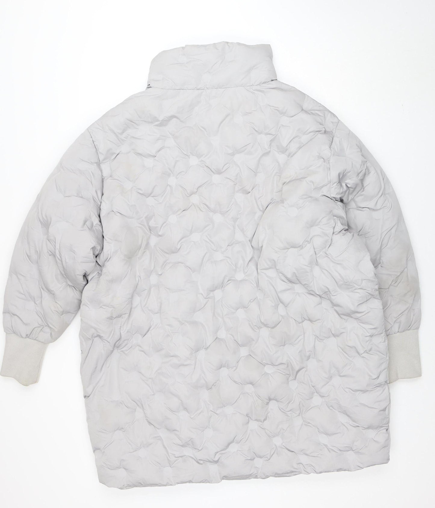 Boohoo Womens Grey Puffer Jacket Size 14 Quilted Mid-Length Winter Coat