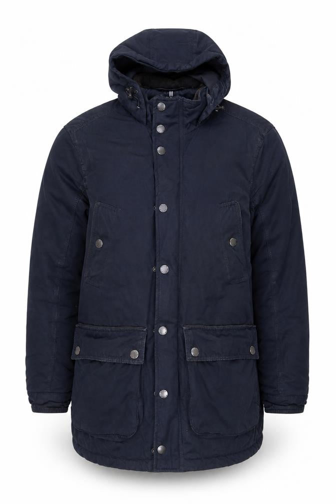 Maine New England Men's Blue Shower Resistant Hooded Parka Jacket Size S