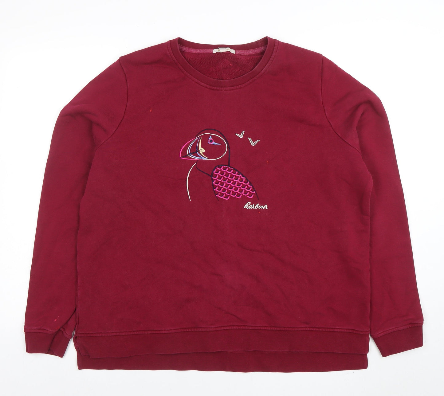 Barbour Womens Burgundy Puffin Embroidered Pullover Sweatshirt UK 14
