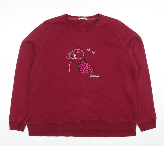 Barbour Womens Burgundy Puffin Embroidered Pullover Sweatshirt UK 14