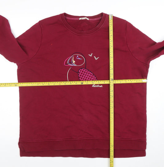Barbour Womens Burgundy Puffin Embroidered Pullover Sweatshirt UK 14