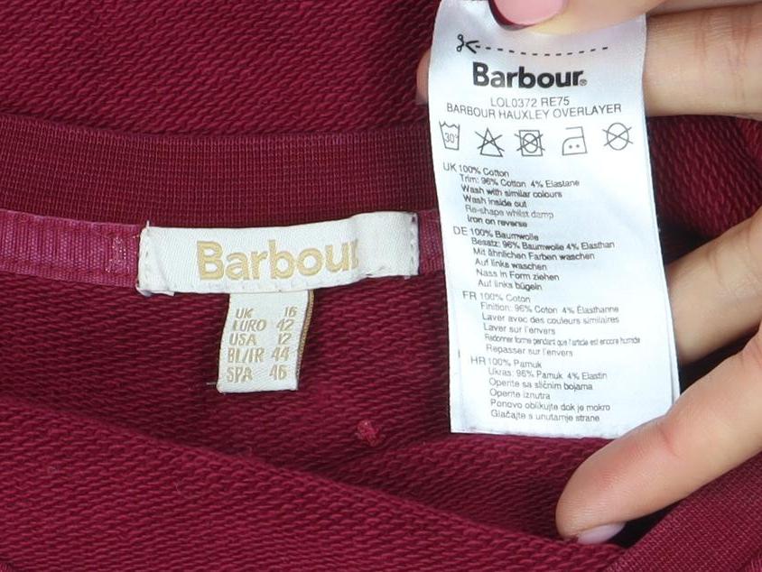 Barbour Womens Burgundy Puffin Embroidered Pullover Sweatshirt UK 14