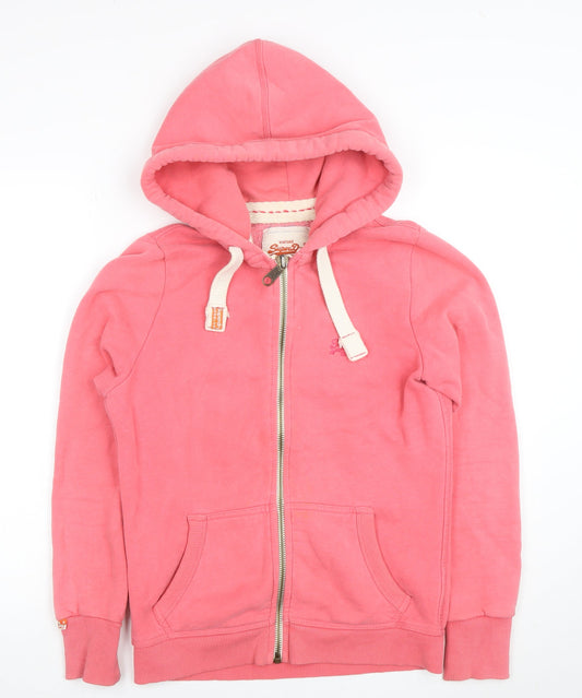 Superdry Women Pink Full Zip Hoodie L Cotton Blend Casual