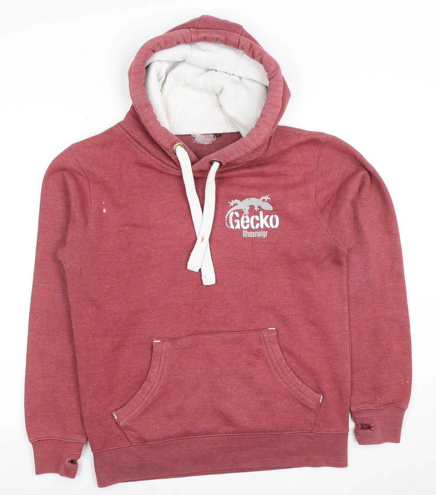 Gecko Rhosneigr Men's Red Pullover Hoodie Small Graphic Print