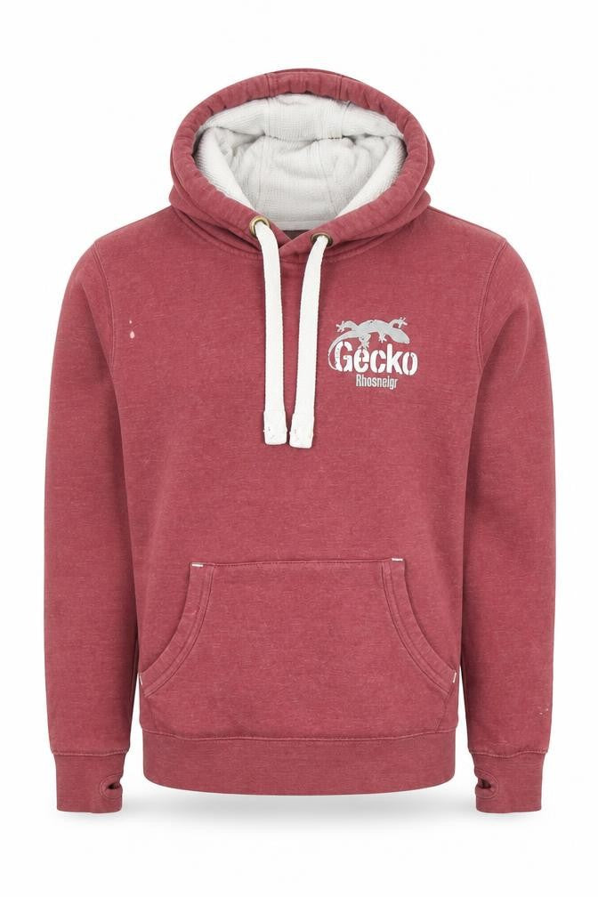 Gecko Rhosneigr Men's Red Pullover Hoodie Small Graphic Print