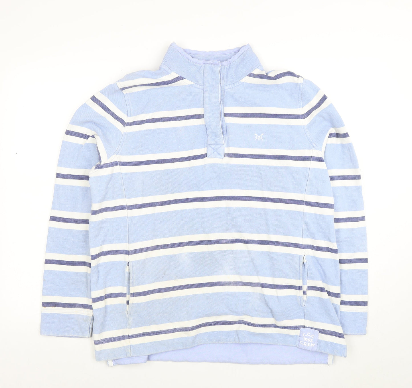 Crew Clothing Women Blue Striped Henley Sweatshirt Size 18 Cotton