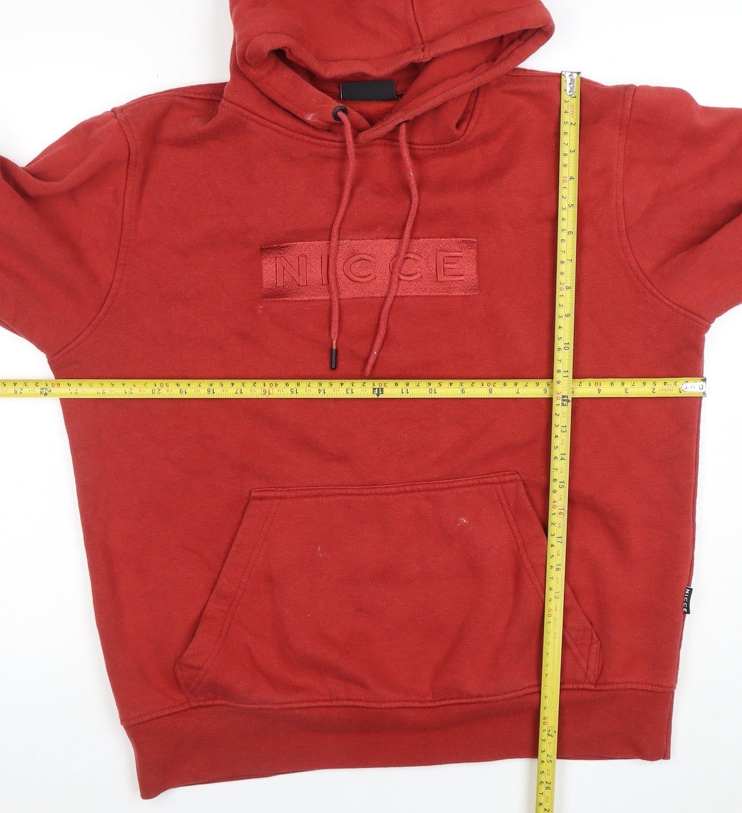 NICCE Men's Red Pullover Hoodie L Regular Fit Fleece Logo