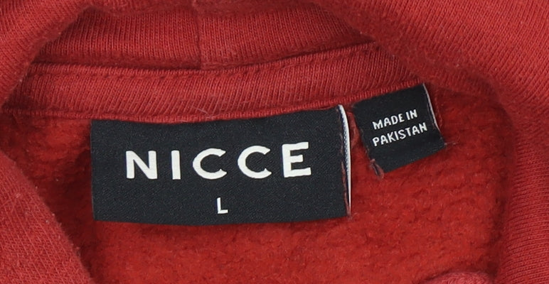 NICCE Men's Red Pullover Hoodie L Regular Fit Fleece Logo