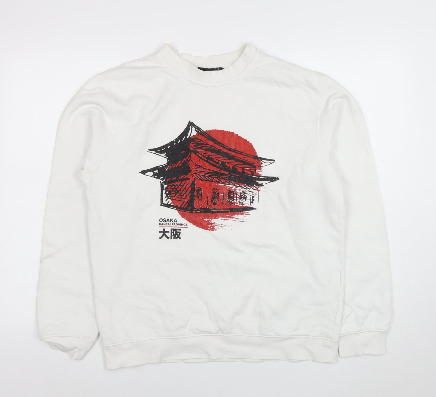 boohooMAN Men's White Osaka Graphic Sweatshirt Size M