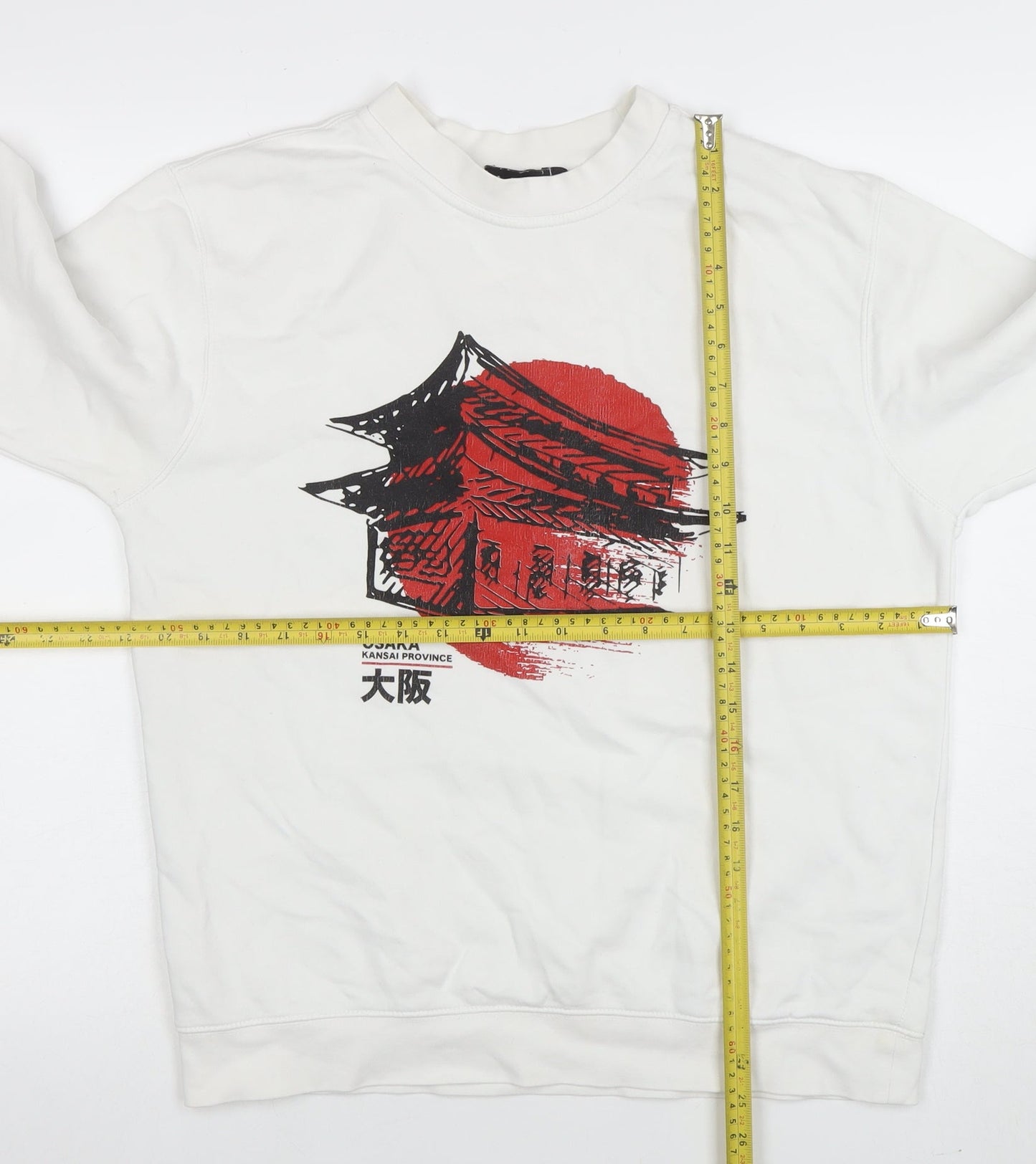 boohooMAN Men's White Osaka Graphic Sweatshirt Size M