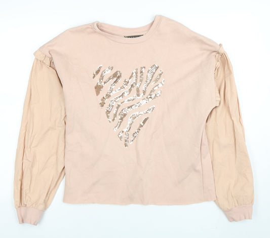Lipsy London Women’s Beige Sequin Heart Long Sleeve T-Shirt Size M