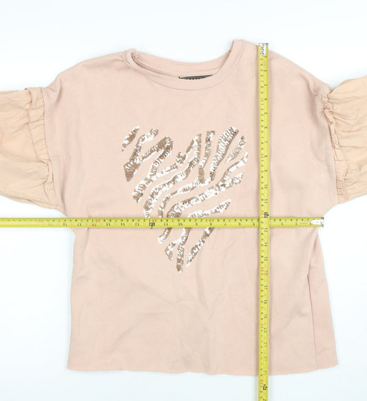 Lipsy London Women’s Beige Sequin Heart Long Sleeve T-Shirt Size M