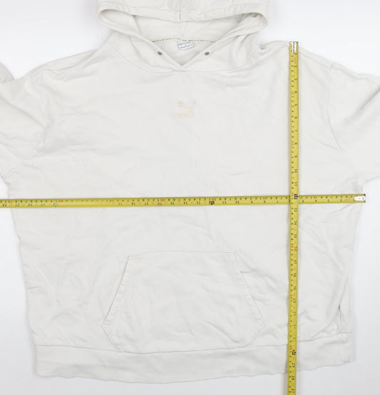 Puma Womens White Cotton Pullover Hoodie Size L Casual Sweatshirt
