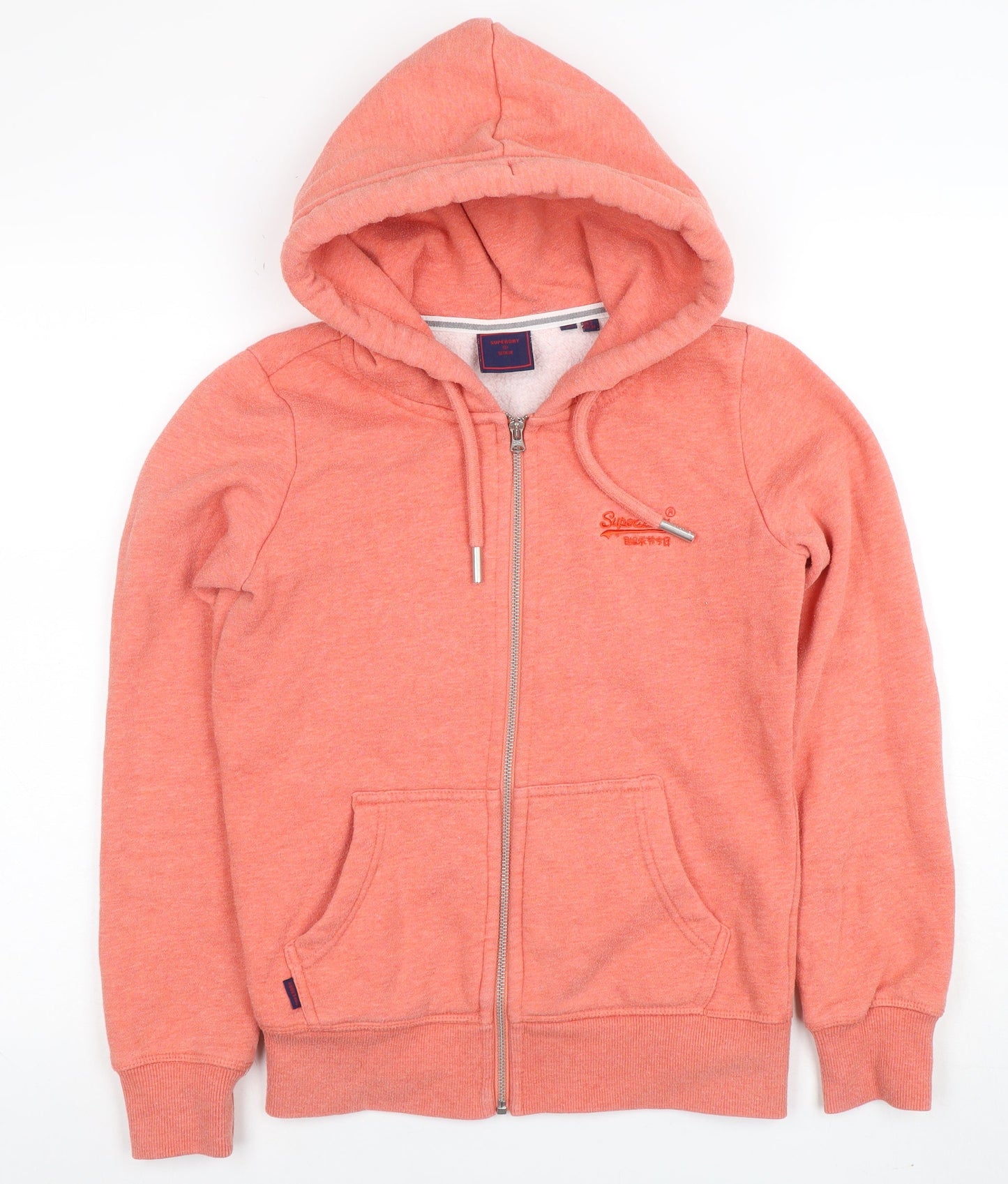 Superdry Women Coral Full Zip Hoodie Size 6 Cotton Blend Casual