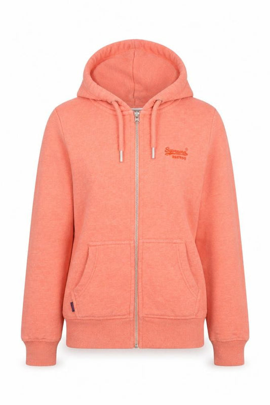 Superdry Women Coral Full Zip Hoodie Size 6 Cotton Blend Casual