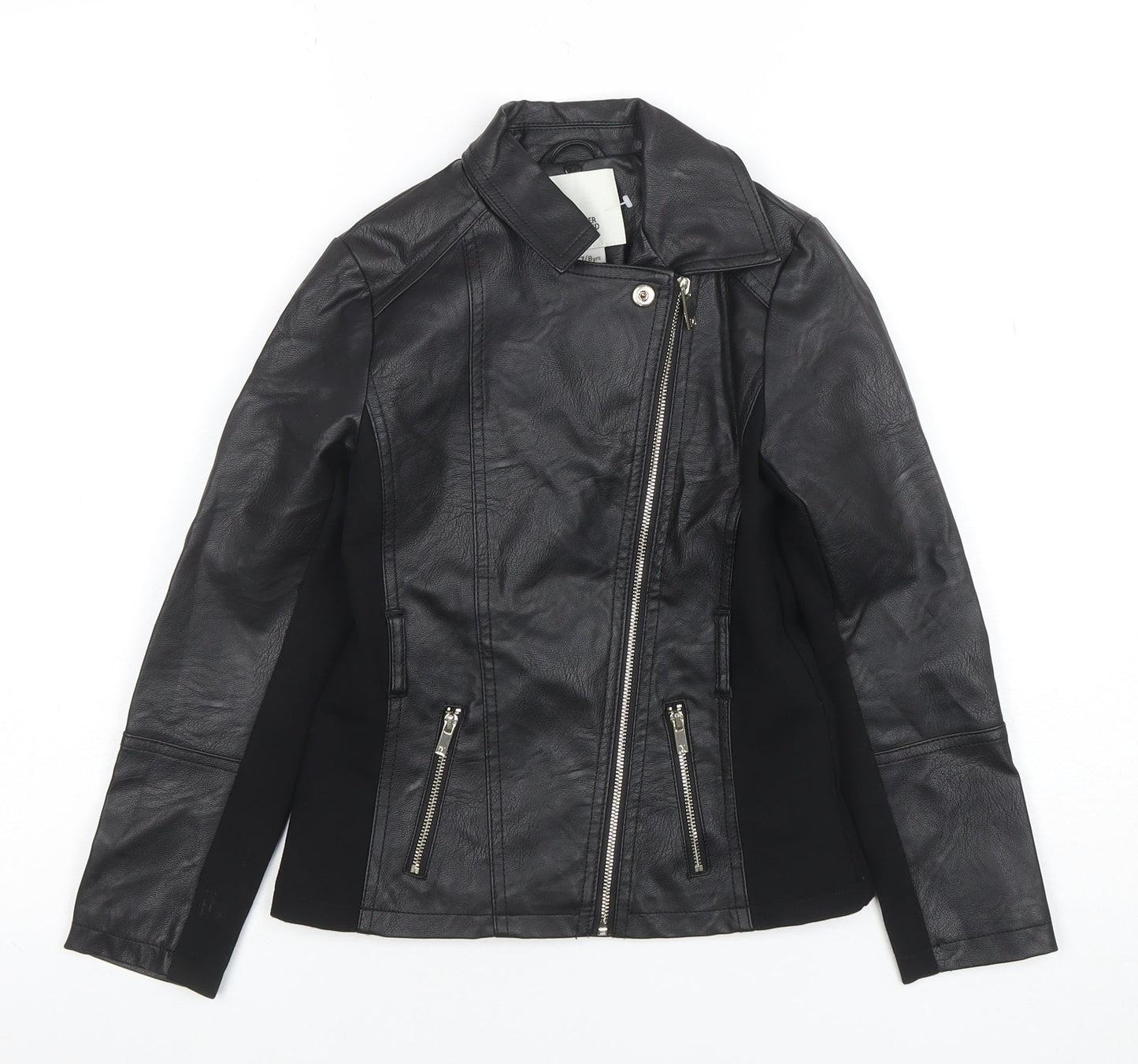 River Island Girls Black Faux Leather Biker Jacket 7-8 Years