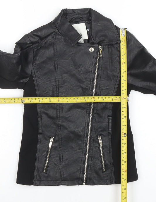 River Island Girls Black Faux Leather Biker Jacket 7-8 Years