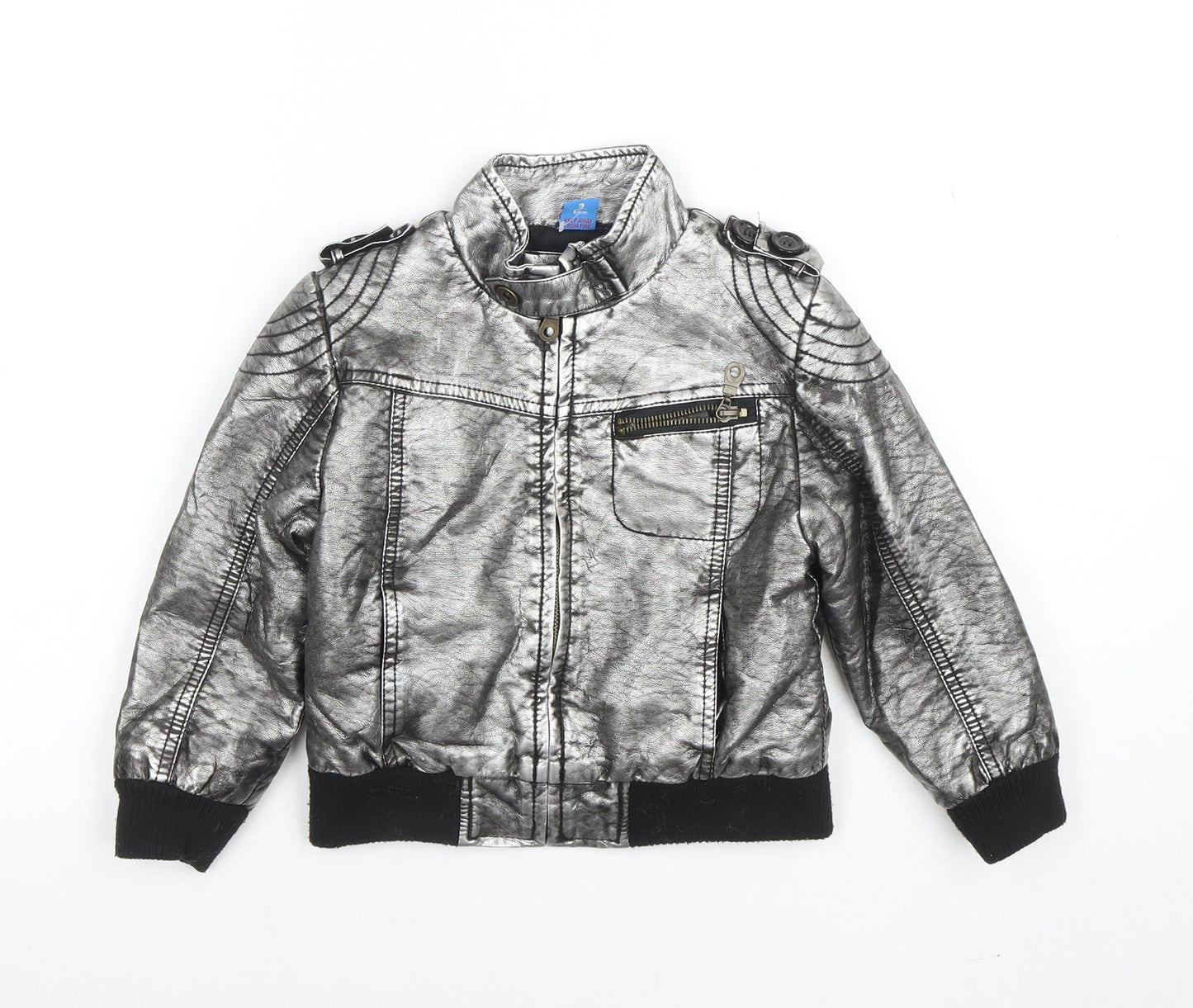 Adams Unisex Kids Silver Faux Leather Biker Jacket 3 Years Zip Collared