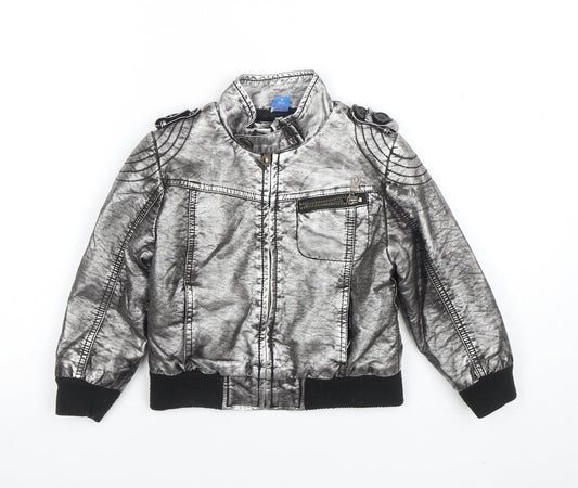 Adams Unisex Kids Silver Faux Leather Biker Jacket 3 Years Zip Collared