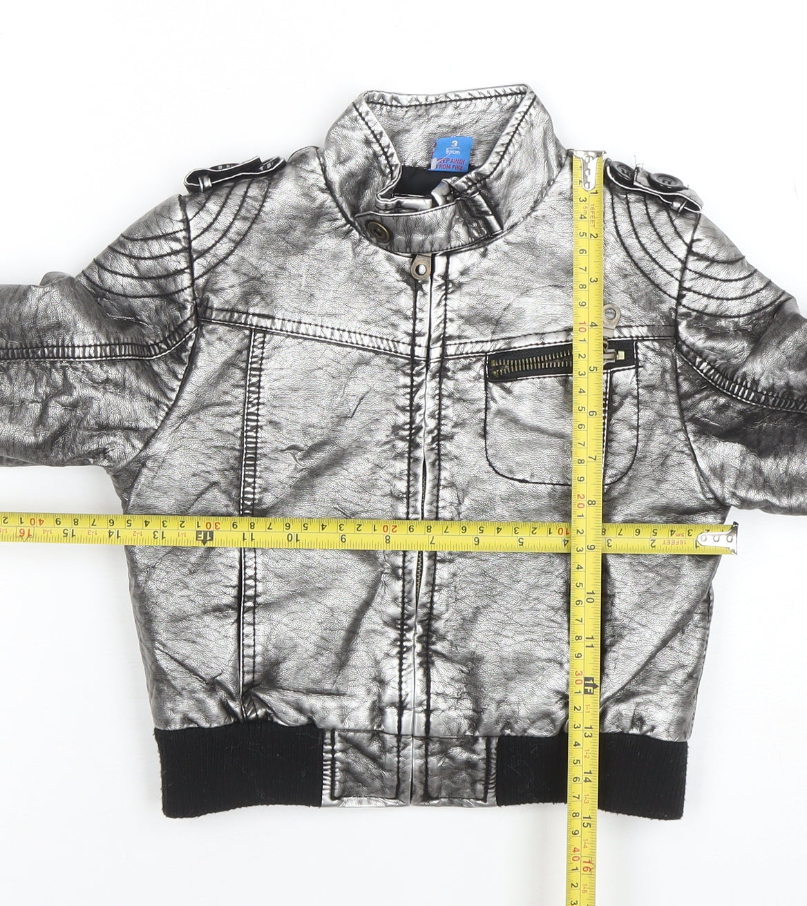 Adams Unisex Kids Silver Faux Leather Biker Jacket 3 Years Zip Collared