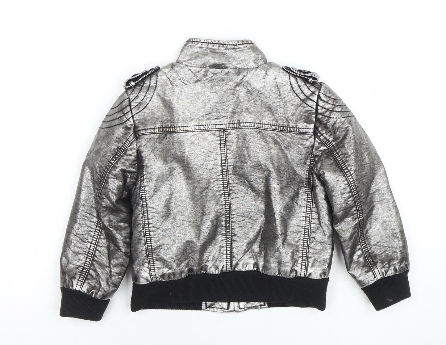 Adams Unisex Kids Silver Faux Leather Biker Jacket 3 Years Zip Collared