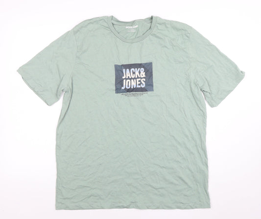 Jack & Jones Mens Green 2XL Graphic Logo Cotton T-Shirt