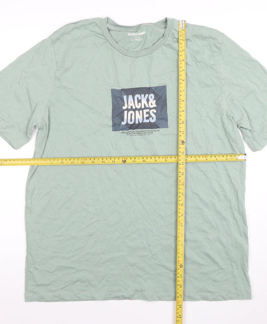 Jack & Jones Mens Green 2XL Graphic Logo Cotton T-Shirt