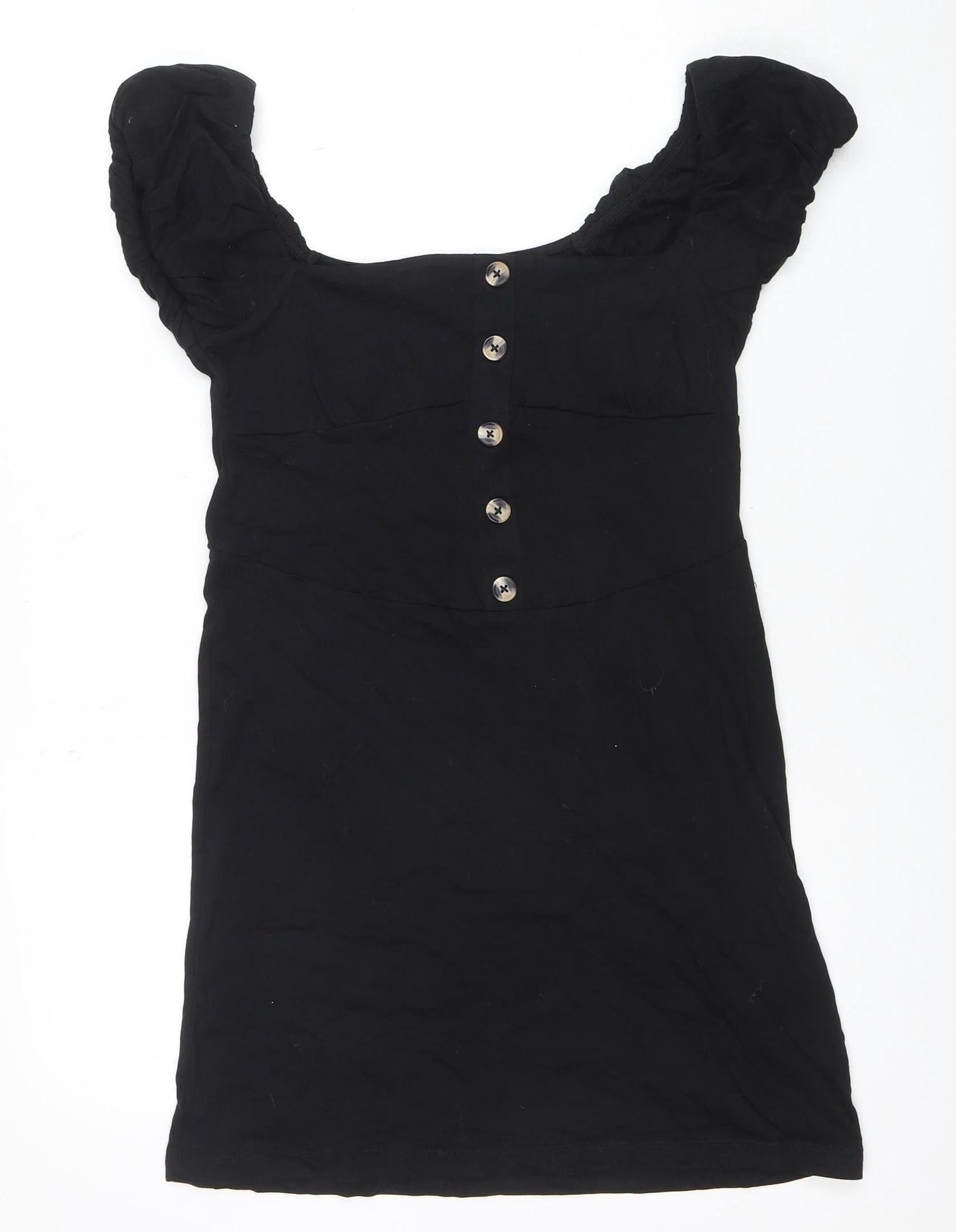 ASOS DESIGN Women's Black Cotton A-Line Puff Sleeve Knee Dress Size 12
