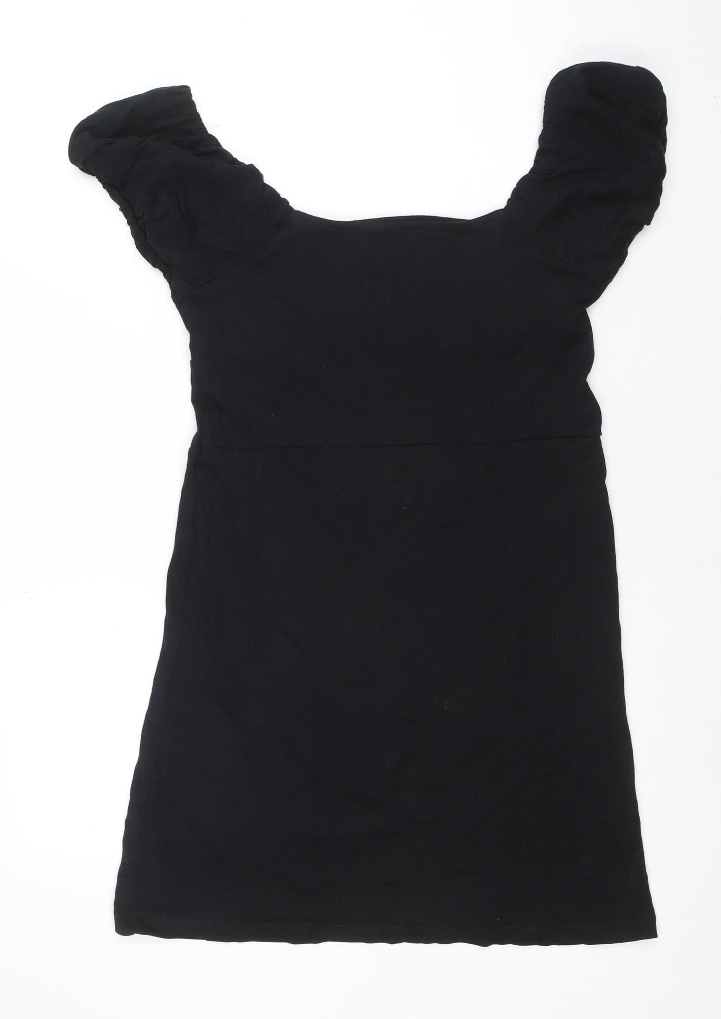 ASOS DESIGN Women's Black Cotton A-Line Puff Sleeve Knee Dress Size 12