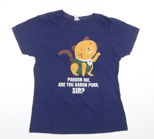 Port & Company Women's Blue Cat Graphic Short Sleeve Cotton T-Shirt M