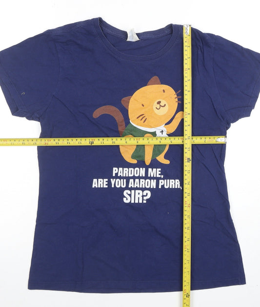 Port & Company Women's Blue Cat Graphic Short Sleeve Cotton T-Shirt M