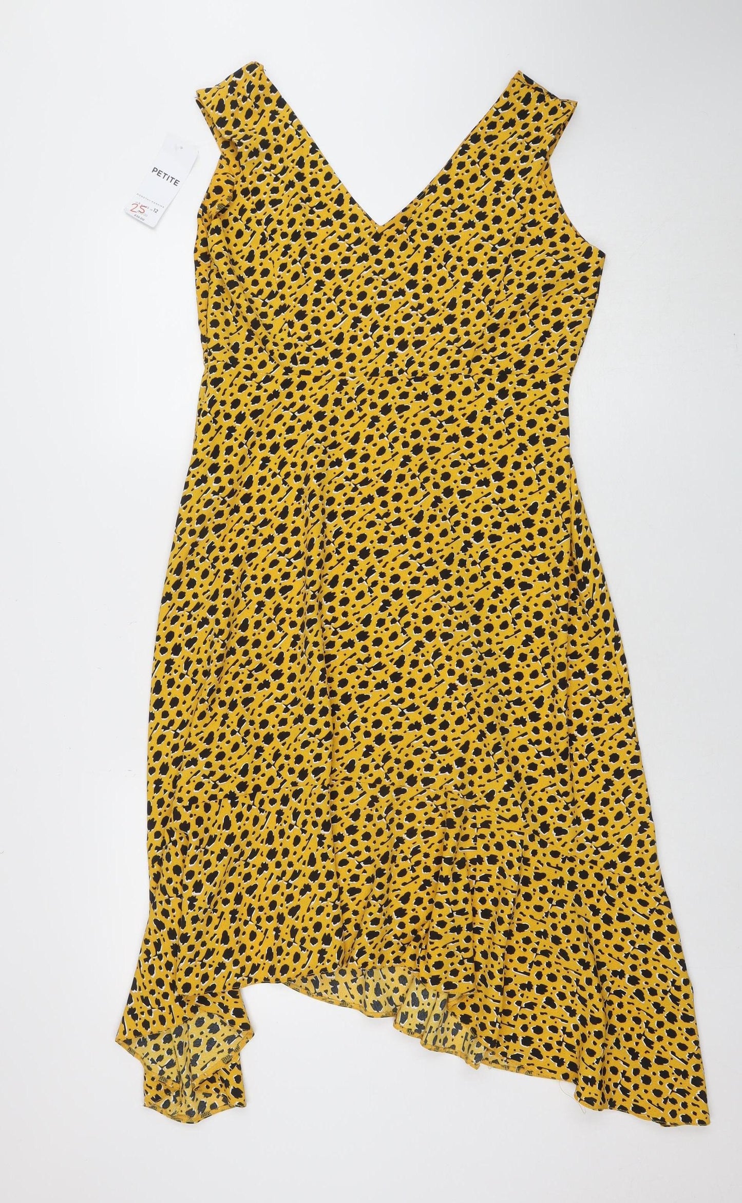Dorothy Perkins Women's Yellow Animal Print Midi Wrap Dress Size 12 Petite