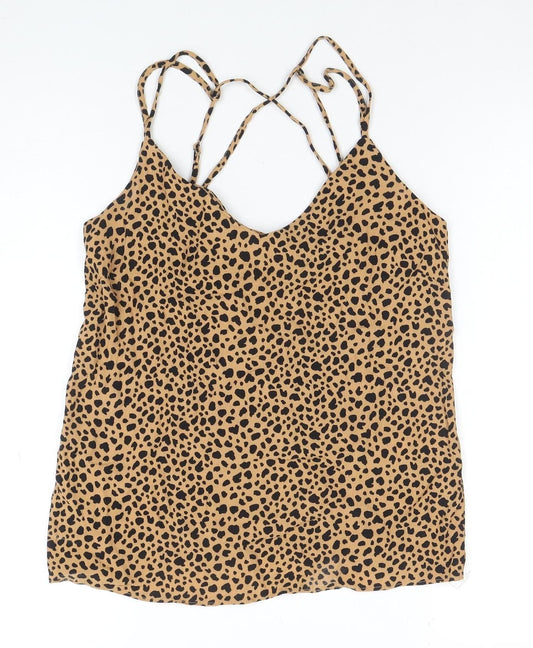 Warehouse Womens Brown Animal Print V-Neck Camisole Top Size 8