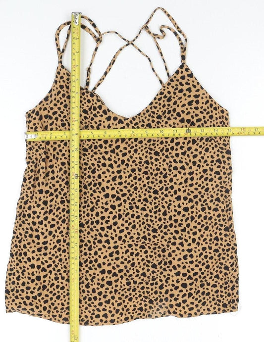 Warehouse Womens Brown Animal Print V-Neck Camisole Top Size 8