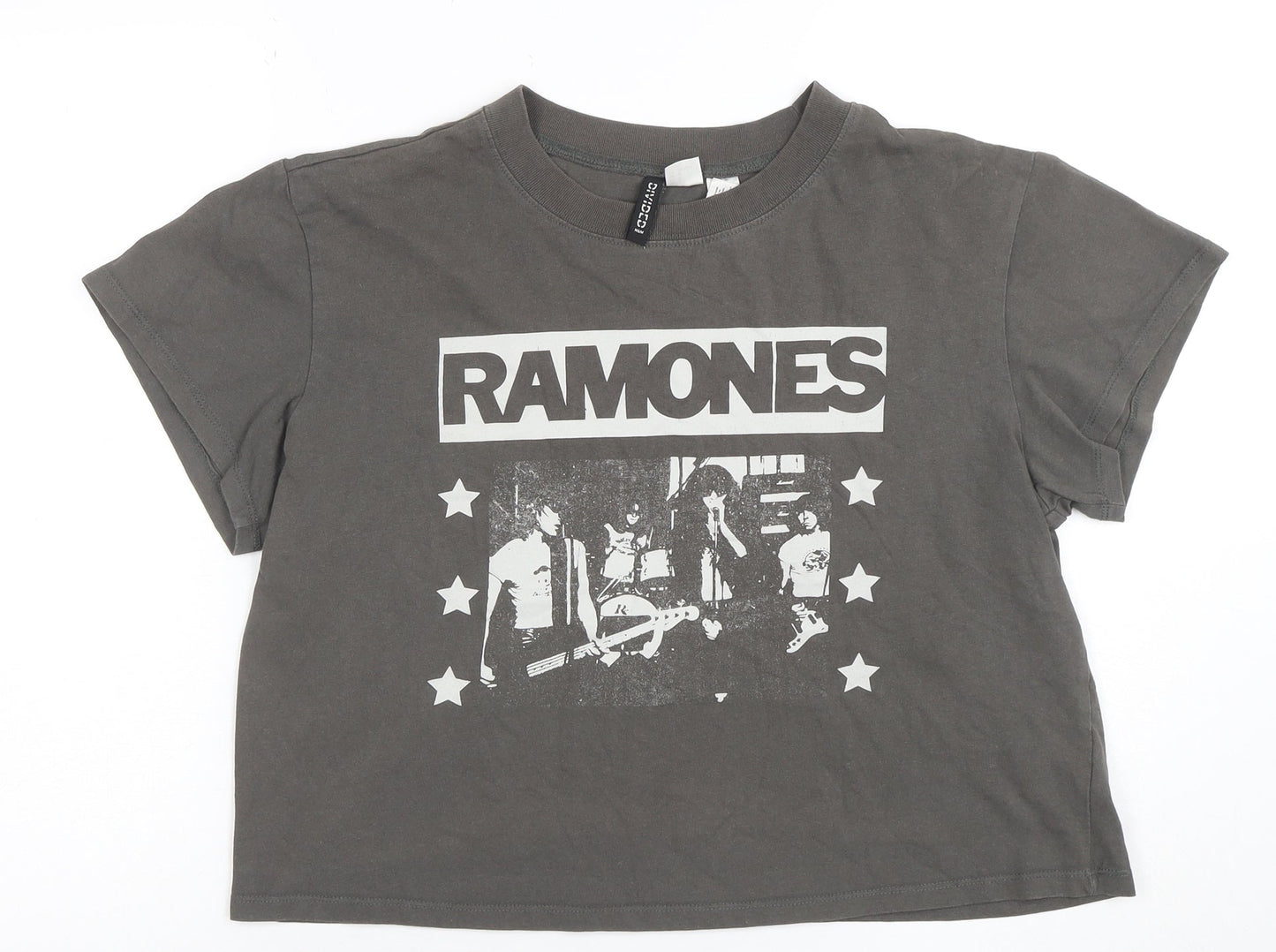 H&M Divided Womens Grey Ramones Cropped T-Shirt Size L