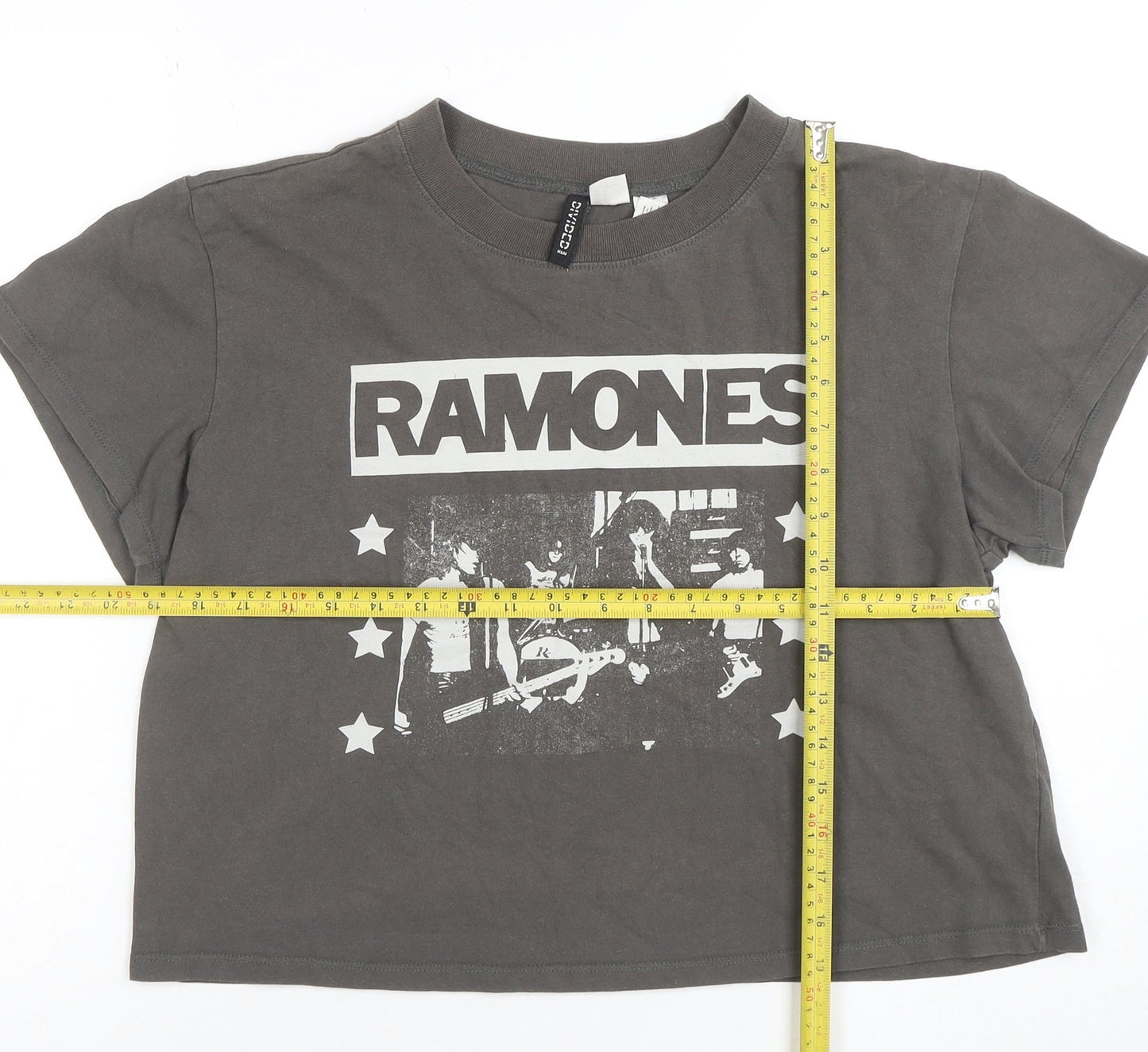 H&M Divided Womens Grey Ramones Cropped T-Shirt Size L