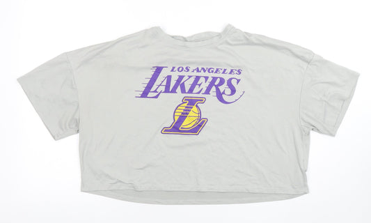 Primark NBA Lakers Grey Cropped T-Shirt Women L Relaxed Fit