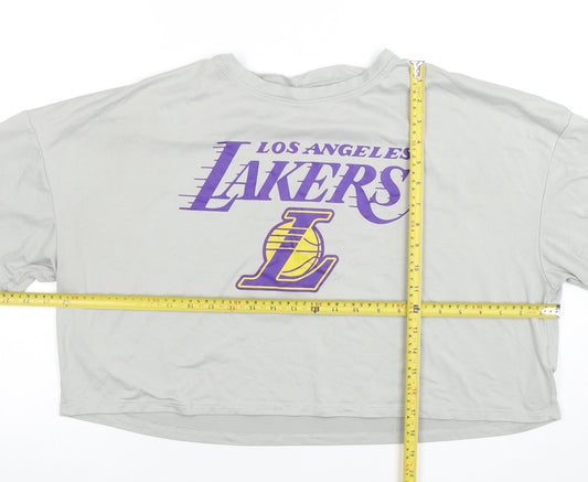 Primark NBA Lakers Grey Cropped T-Shirt Women L Relaxed Fit