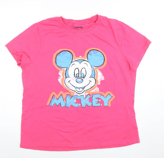 Disney Women's Pink Mickey Mouse Cotton T-Shirt M Short Sleeve