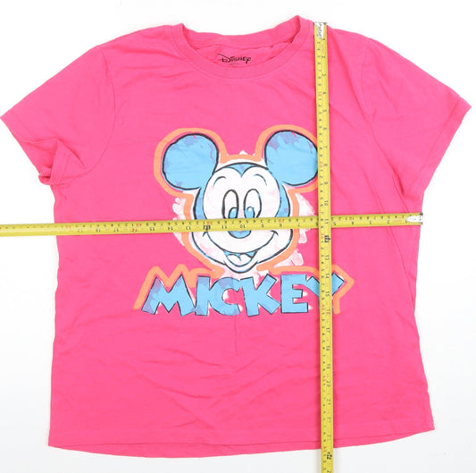 Disney Women's Pink Mickey Mouse Cotton T-Shirt M Short Sleeve