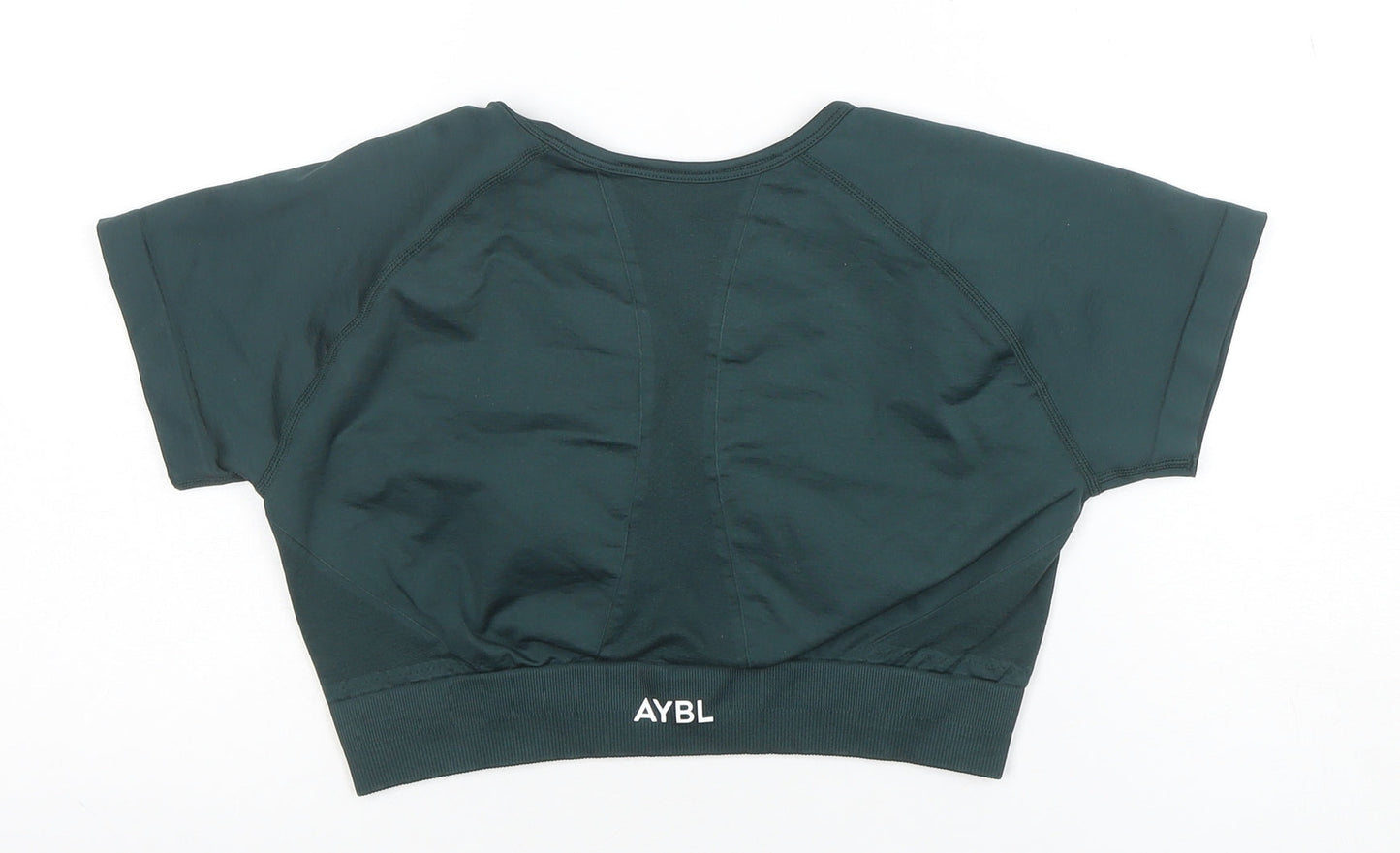 AYBL Womens Green Cropped Athletic T-Shirt L Short Sleeve Gym Top