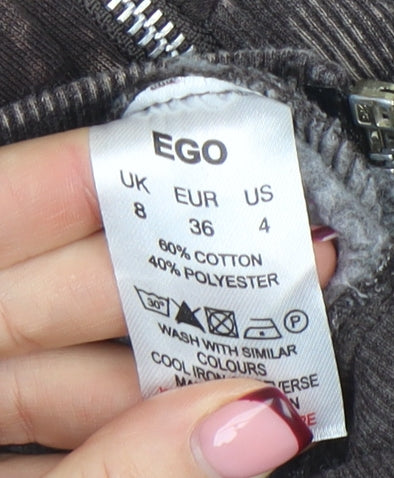 EGO Women Brown Acid Wash Cropped Full Zip Hoodie UK 8