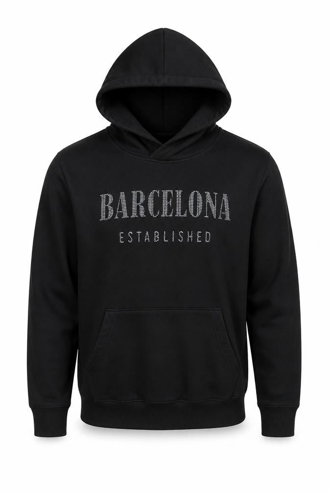 Barcelona Designs Men's Black Pullover Hoodie Size L Graphic Cotton