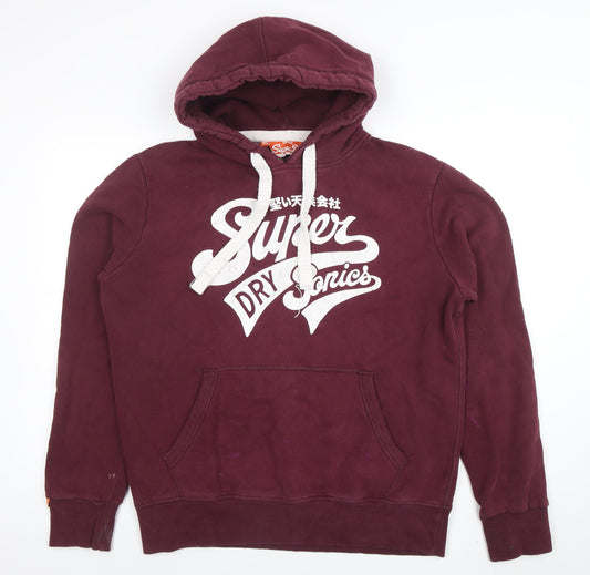 Superdry Men Red Pullover Hoodie XL Logo Vintage Fleece
